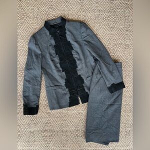 Rena Lange Wool Skirt Suit Black Gray Two Piece Womens Size 14 Made in Germany